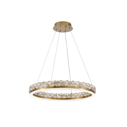 1-Light Brass LED Pendant With Crystal Accents