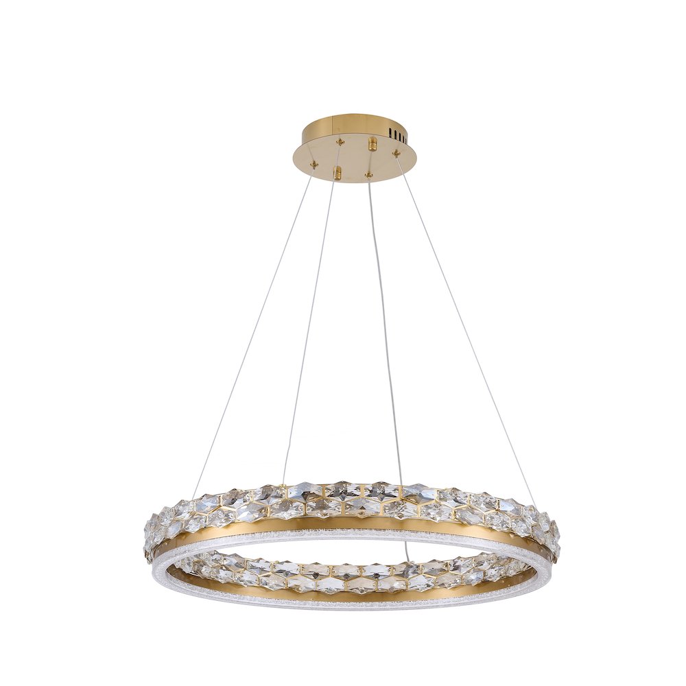 1-Light Brass LED Pendant With Crystal Accents