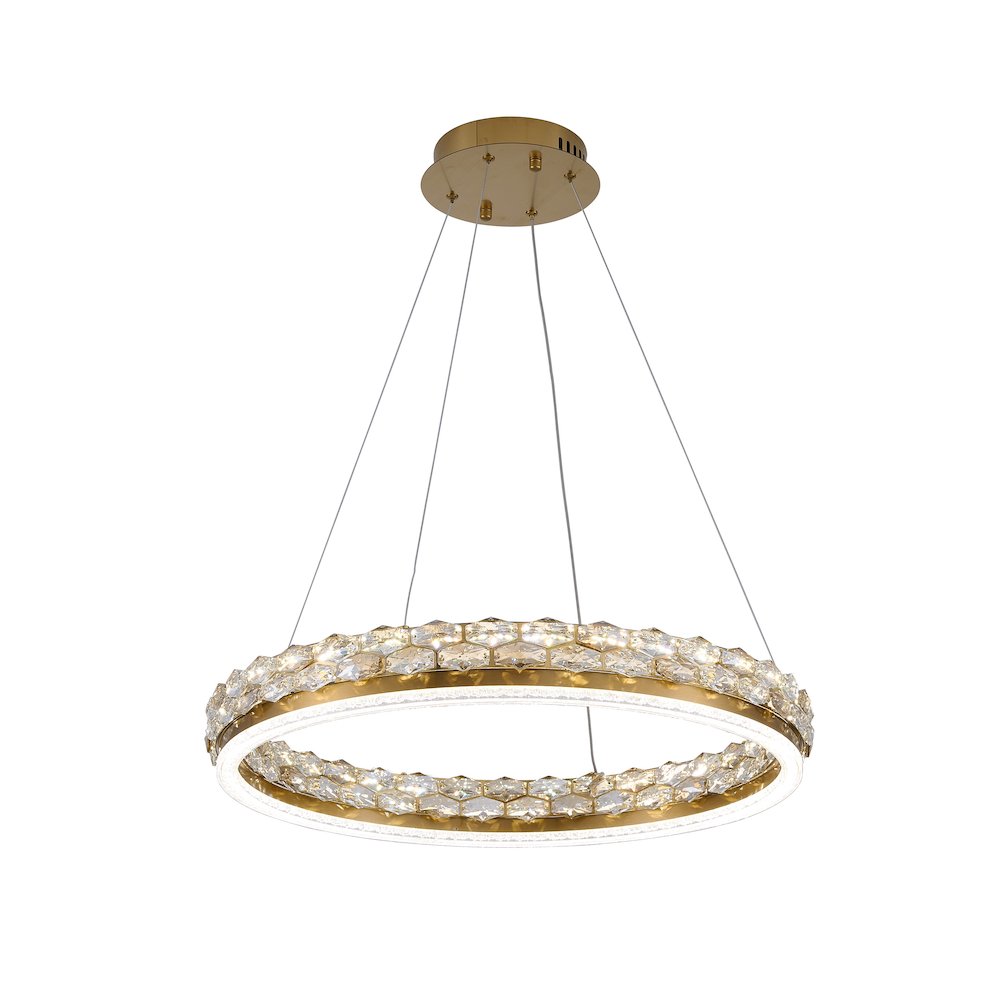 1-Light Brass LED Pendant With Crystal Accents