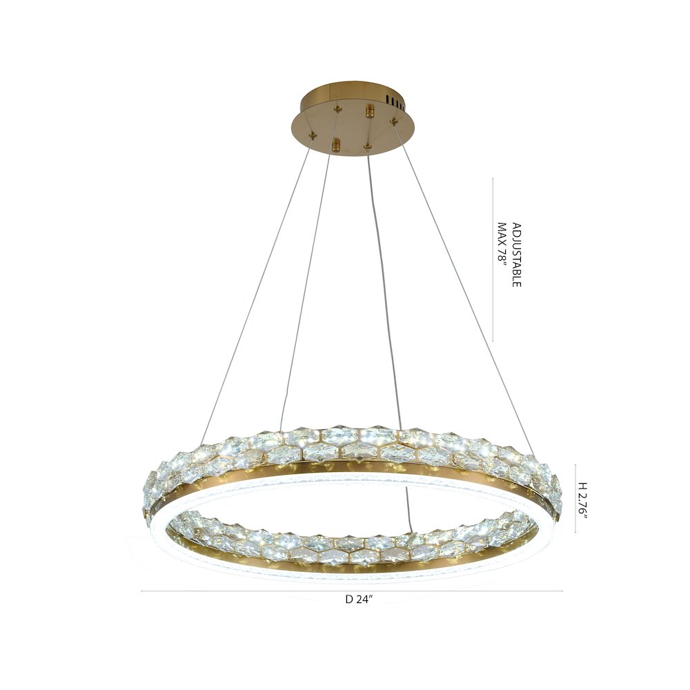 1-Light Brass LED Pendant With Crystal Accents