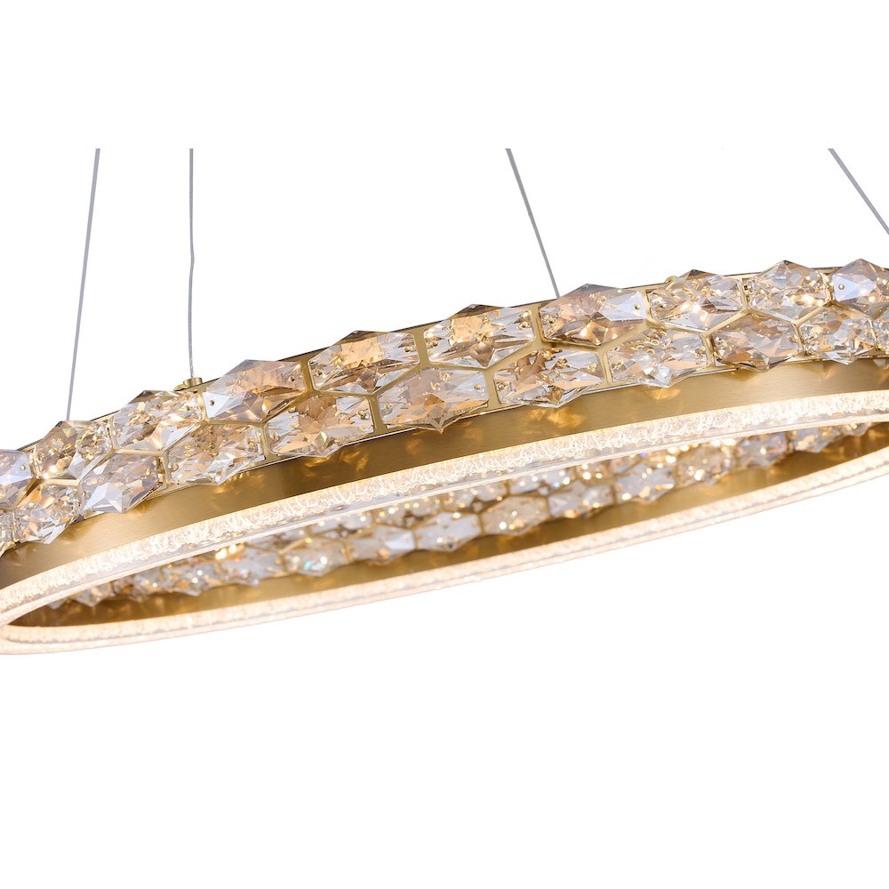 1-Light Brass LED Pendant With Crystal Accents