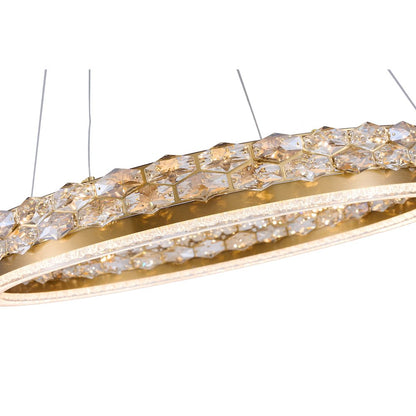 1-Light Brass LED Pendant With Crystal Accents