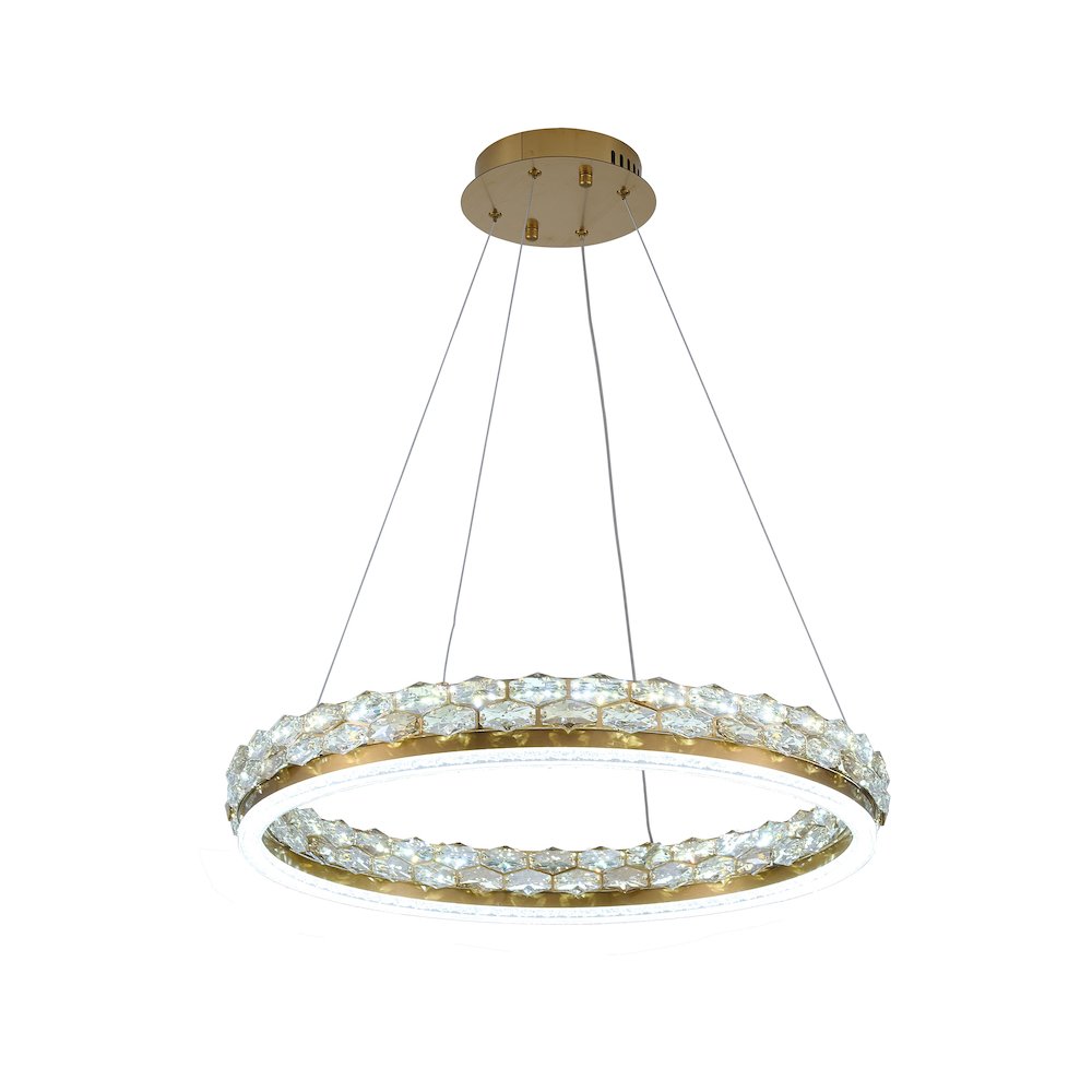 1-Light Brass LED Pendant With Crystal Accents