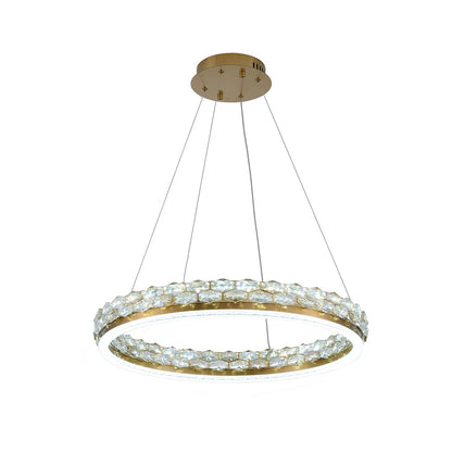 1-Light Brass LED Pendant With Crystal Accents