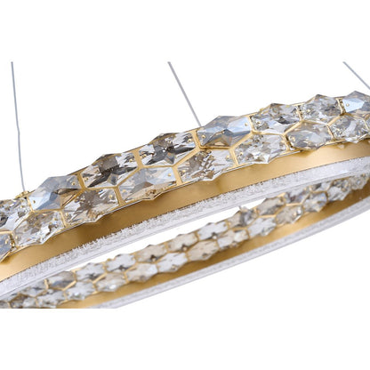 1-Light Brass LED Pendant With Crystal Accents