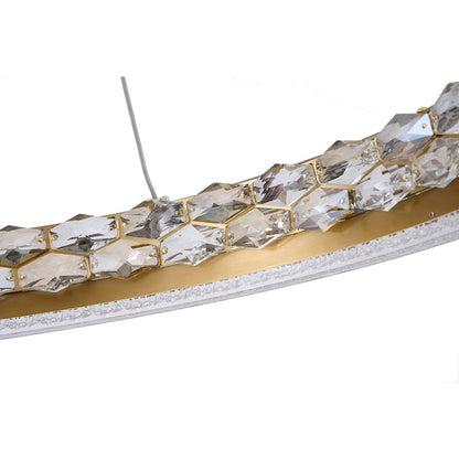 1-Light Brass LED Pendant With Crystal Accents