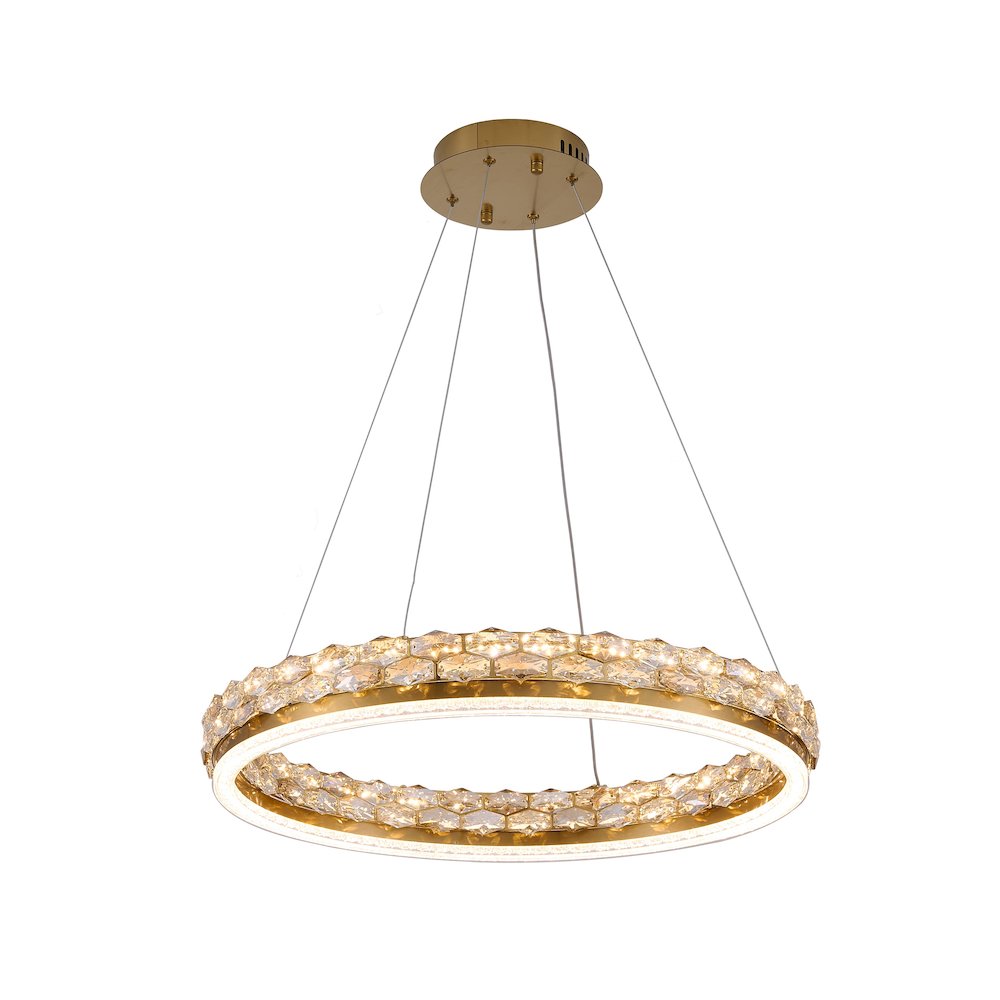 1-Light Brass LED Pendant With Crystal Accents