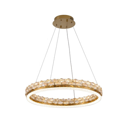1-Light Brass LED Pendant With Crystal Accents