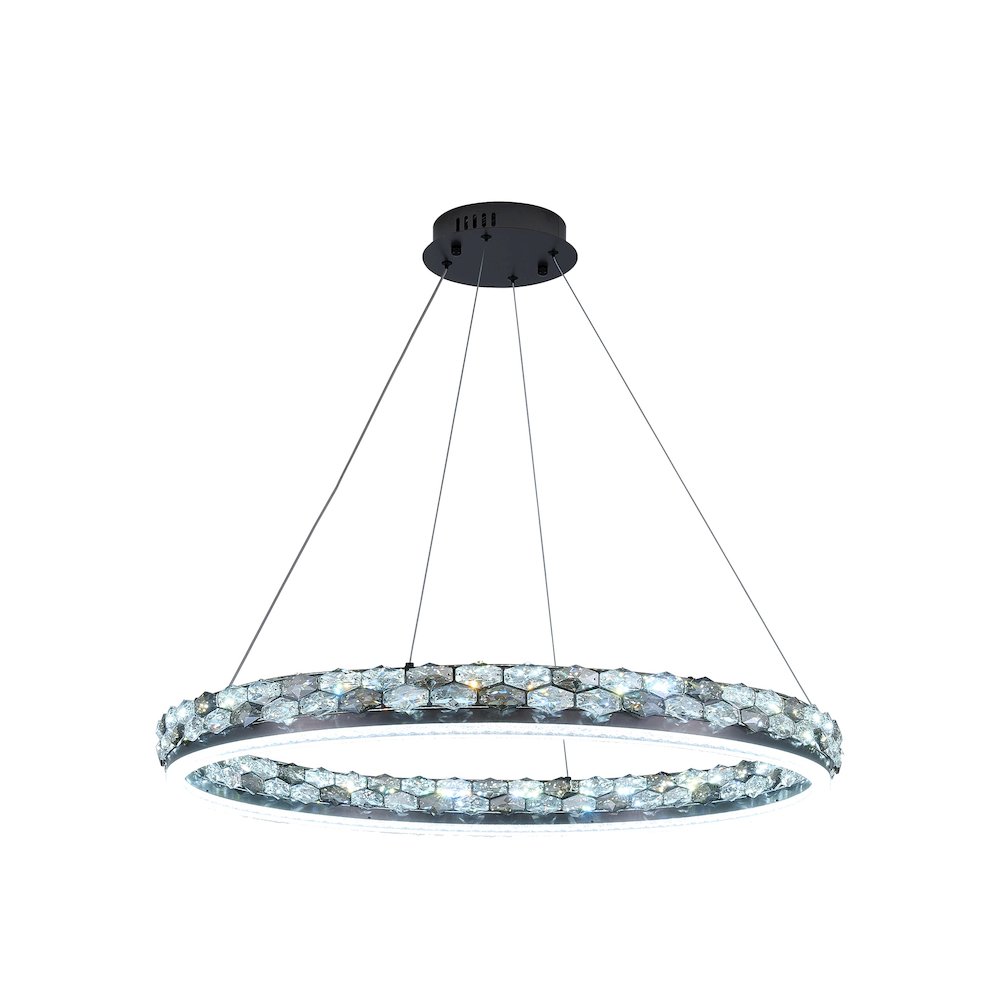 1-Light Stain Black LED Pendant With Crystal Accents