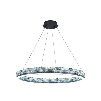 1-Light Stain Black LED Pendant With Crystal Accents