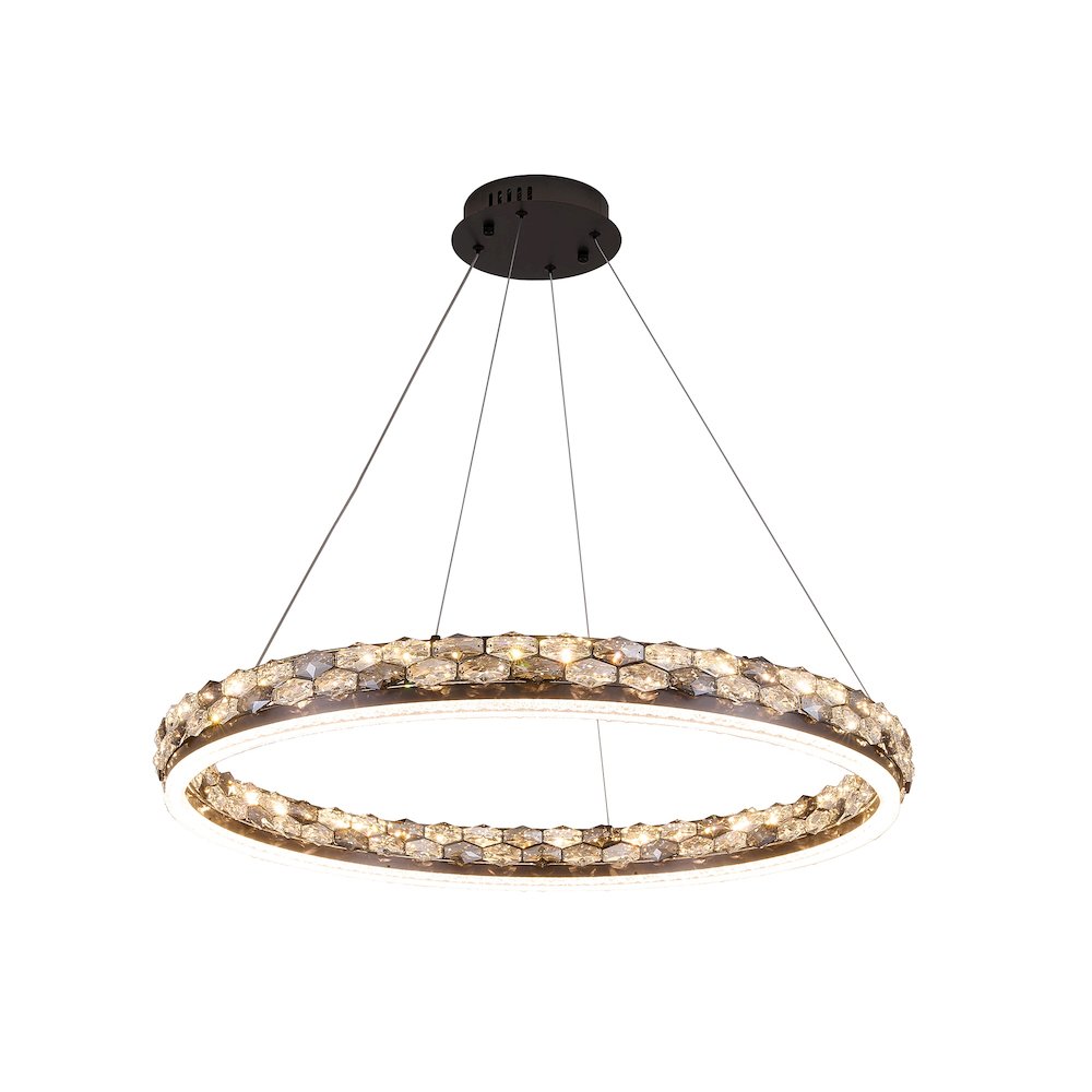 1-Light Stain Black LED Pendant With Crystal Accents