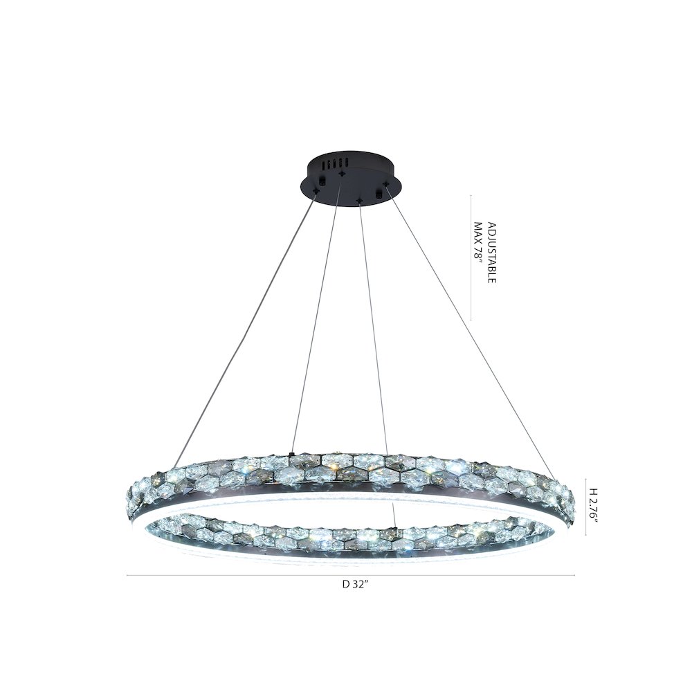 1-Light Stain Black LED Pendant With Crystal Accents