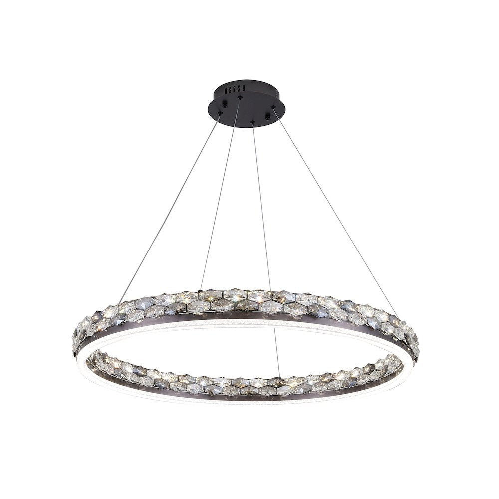 1-Light Stain Black LED Pendant With Crystal Accents