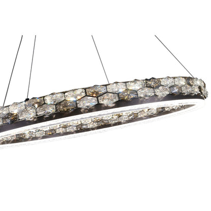 1-Light Stain Black LED Pendant With Crystal Accents