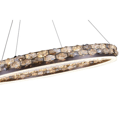 1-Light Stain Black LED Pendant With Crystal Accents