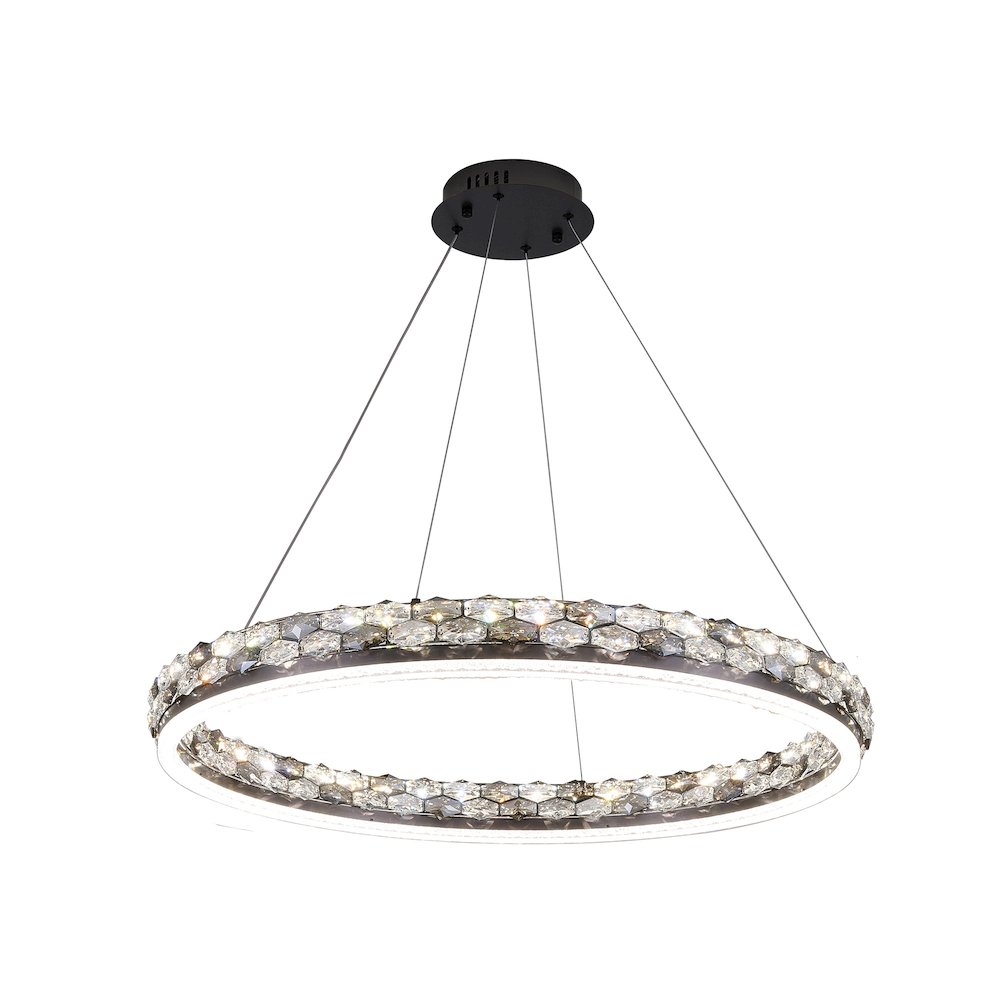 1-Light Stain Black LED Pendant With Crystal Accents