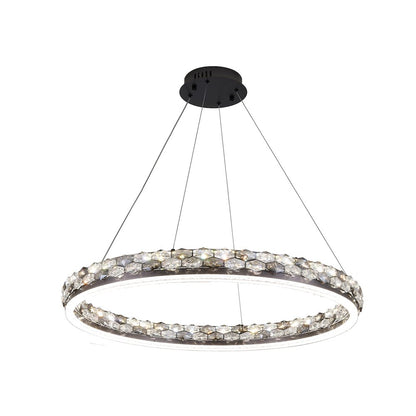 1-Light Stain Black LED Pendant With Crystal Accents