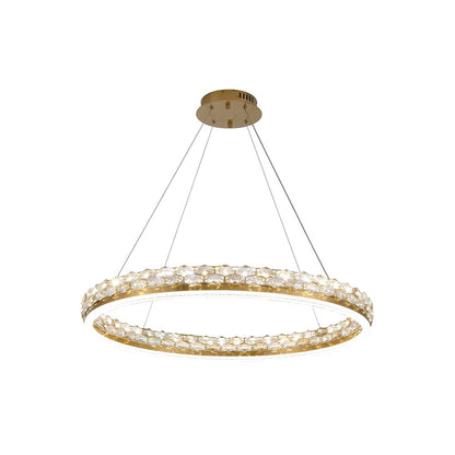 1-Light Brass LED Pendant With Crystal Accents