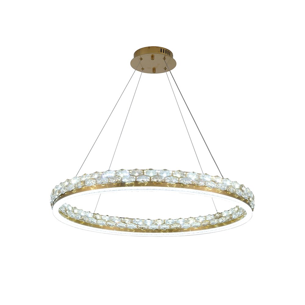 1-Light Brass LED Pendant With Crystal Accents