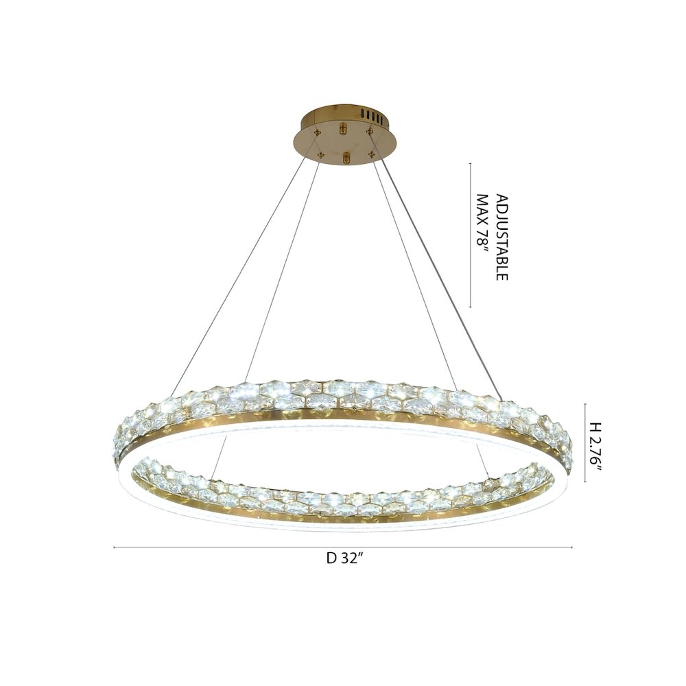 1-Light Brass LED Pendant With Crystal Accents