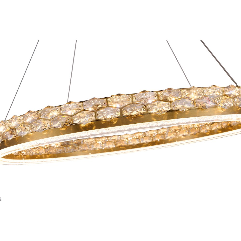 1-Light Brass LED Pendant With Crystal Accents