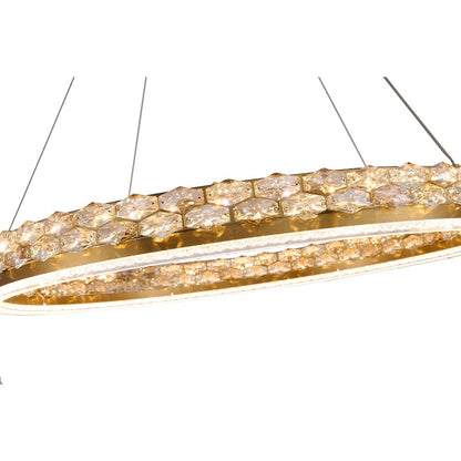 1-Light Brass LED Pendant With Crystal Accents