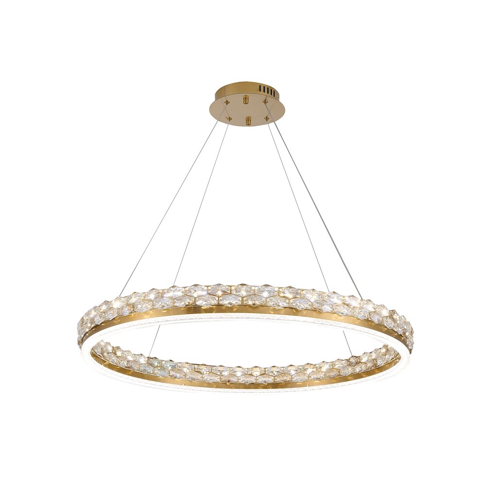 1-Light Brass LED Pendant With Crystal Accents