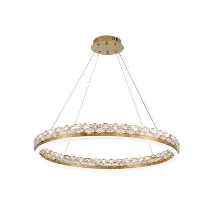 1-Light Brass LED Pendant With Crystal Accents