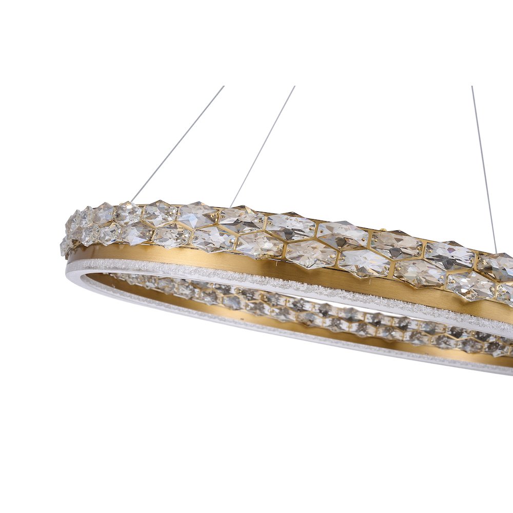 1-Light Brass LED Pendant With Crystal Accents