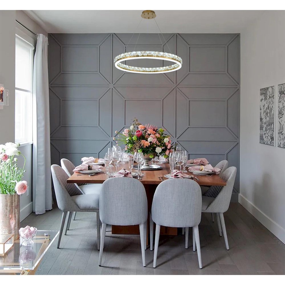 1-Light Brass LED Pendant With Crystal Accents