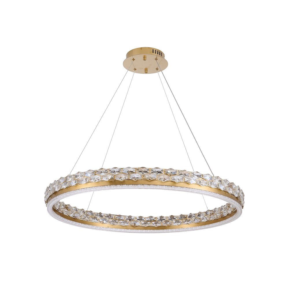 1-Light Brass LED Pendant With Crystal Accents