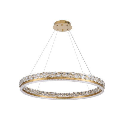 1-Light Brass LED Pendant With Crystal Accents