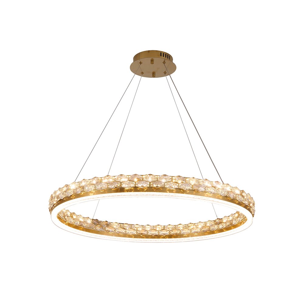 1-Light Brass LED Pendant With Crystal Accents