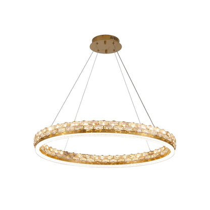 1-Light Brass LED Pendant With Crystal Accents