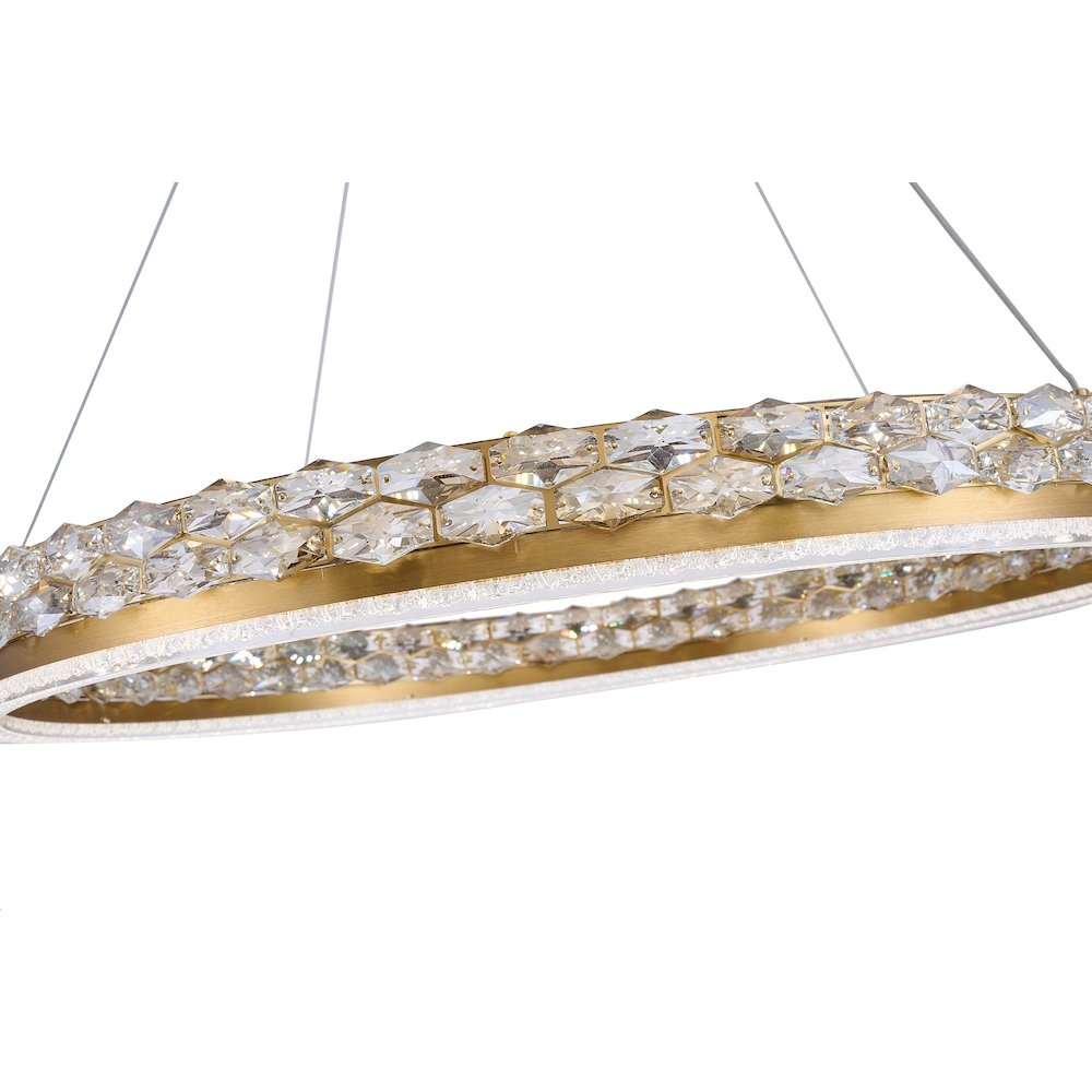 1-Light Brass LED Pendant With Crystal Accents