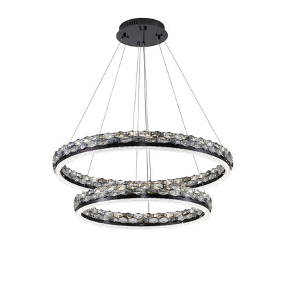 2-Light Stain Black LED Pendant With Crystal Accents
