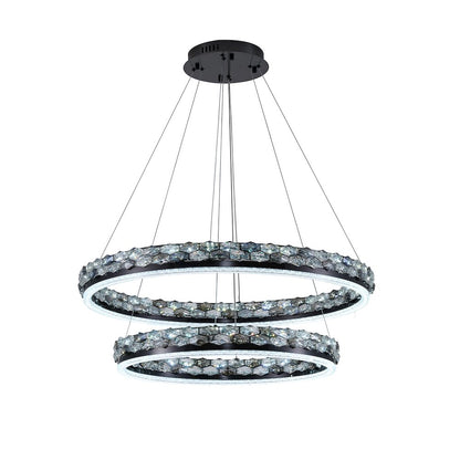 2-Light Stain Black LED Pendant With Crystal Accents