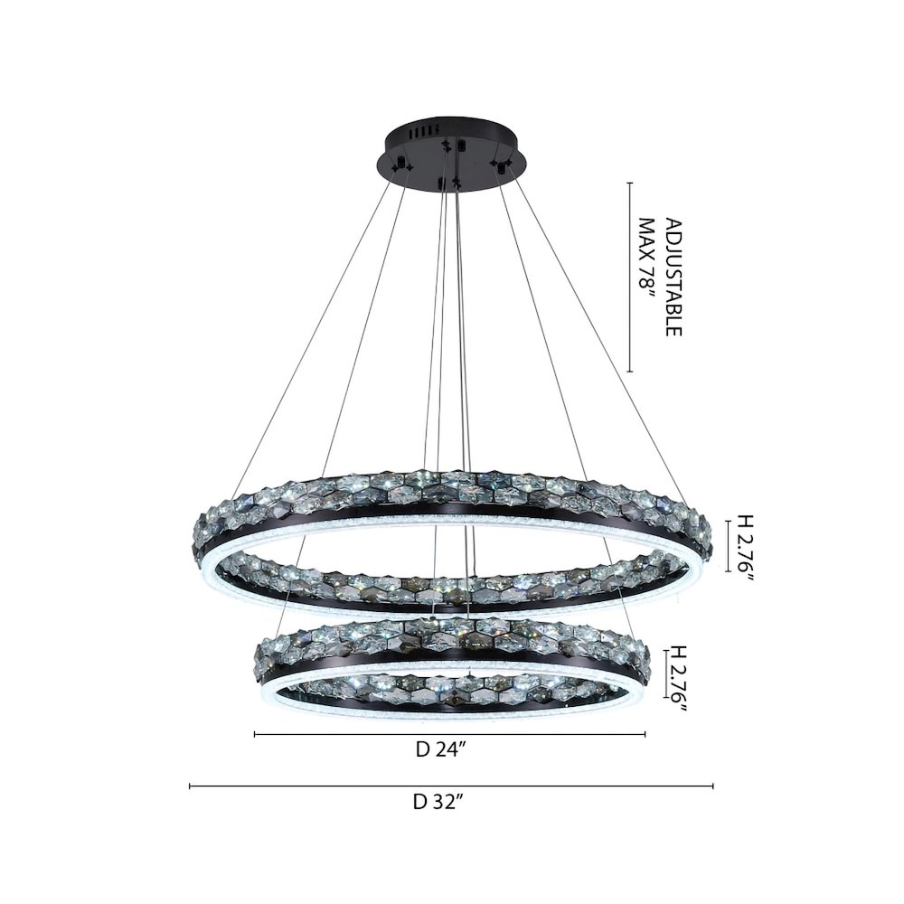 2-Light Stain Black LED Pendant With Crystal Accents