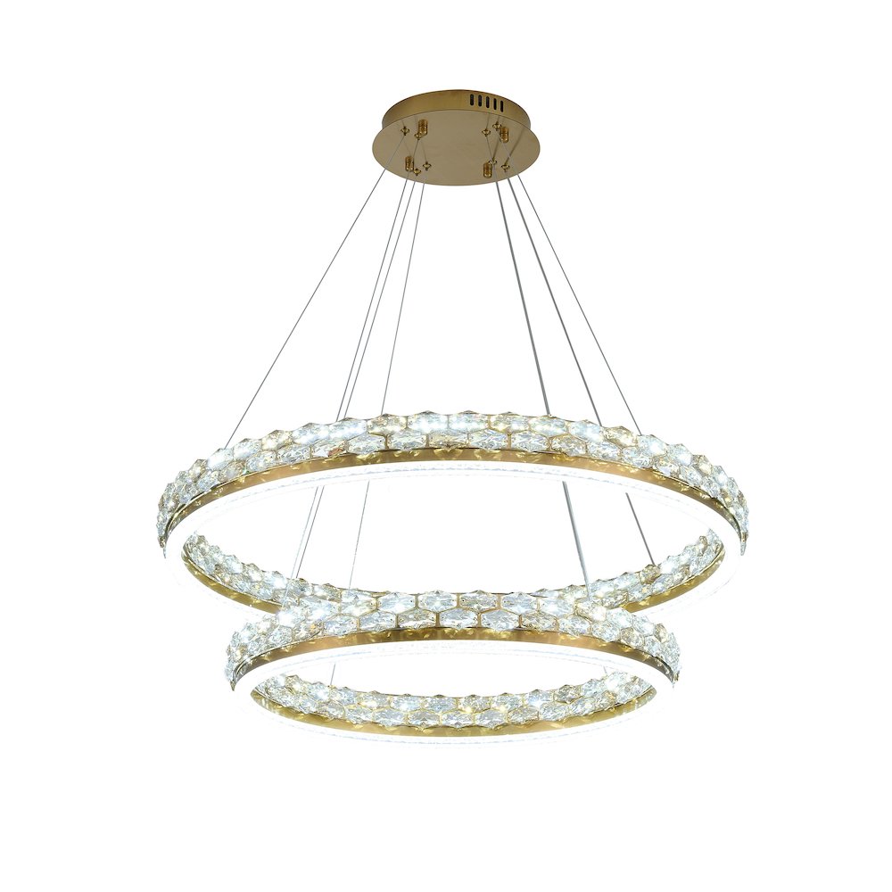 2-Light Brass LED Pendant With Crystal Accents