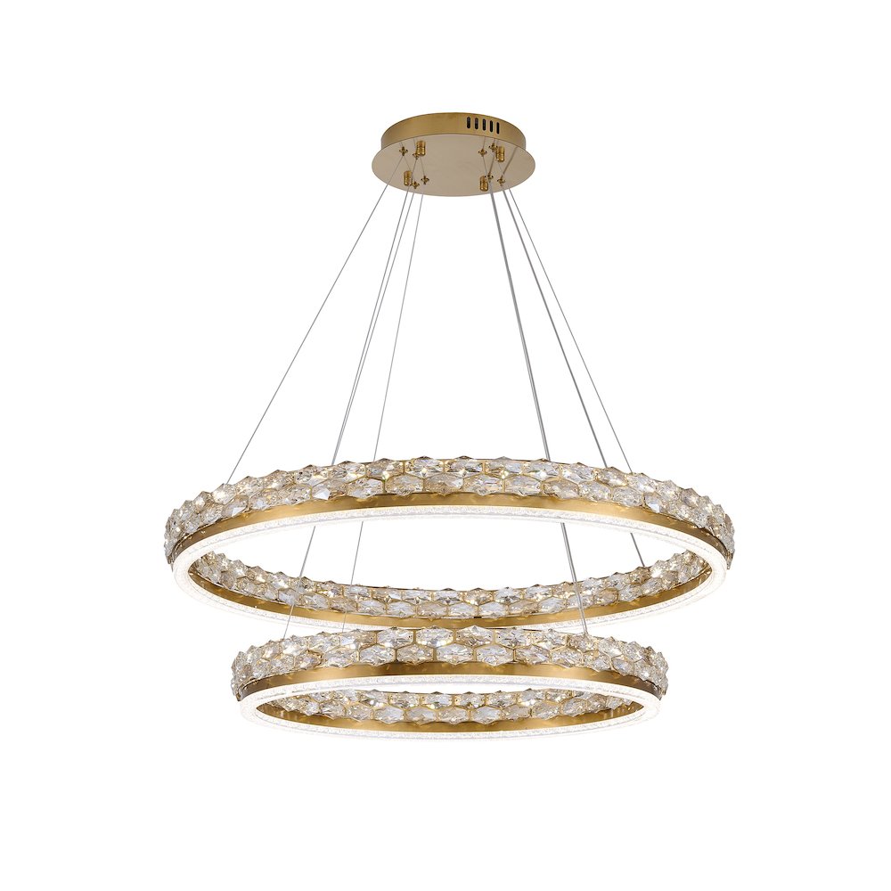 2-Light Brass LED Pendant With Crystal Accents