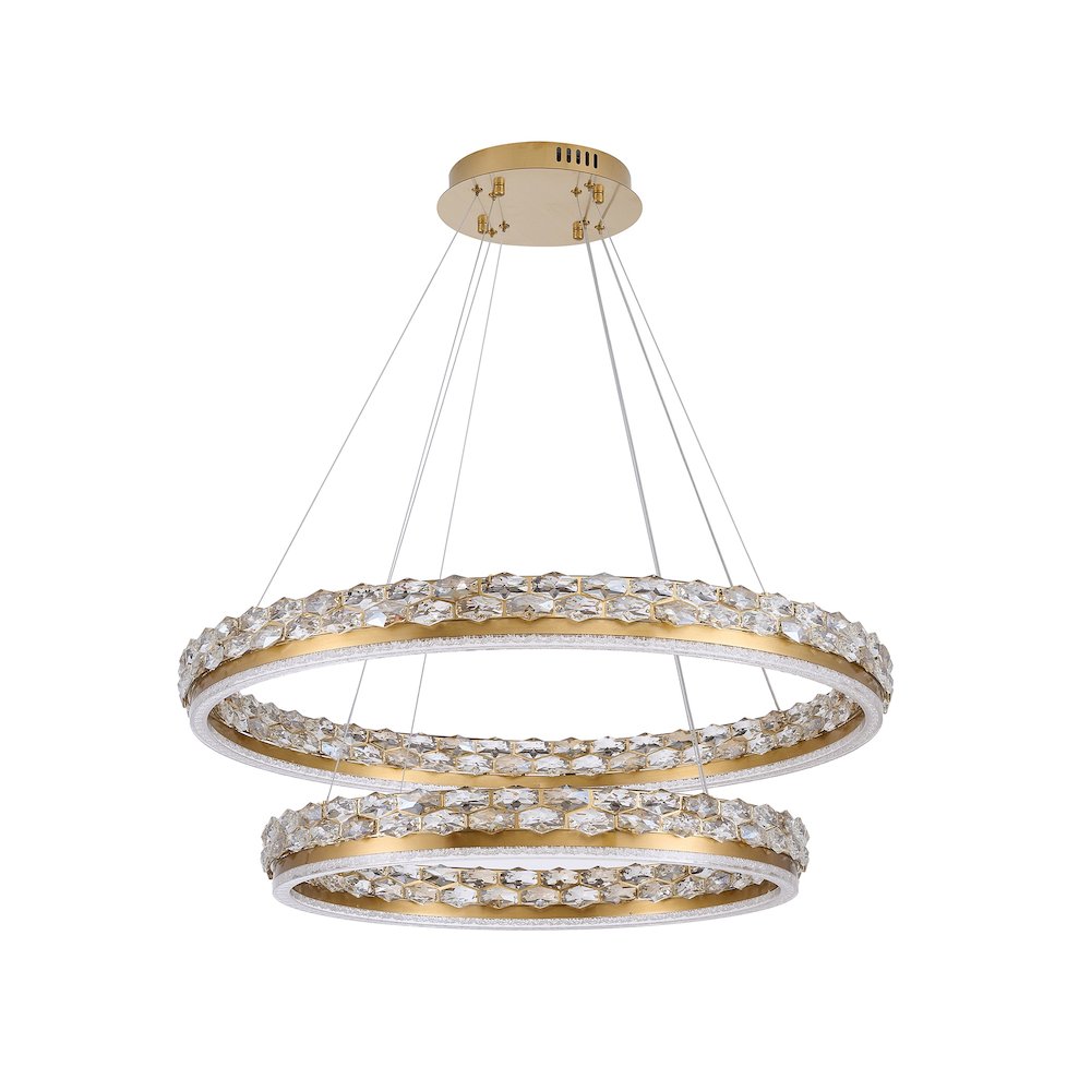 2-Light Brass LED Pendant With Crystal Accents