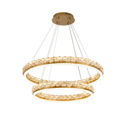 2-Light Brass LED Pendant With Crystal Accents