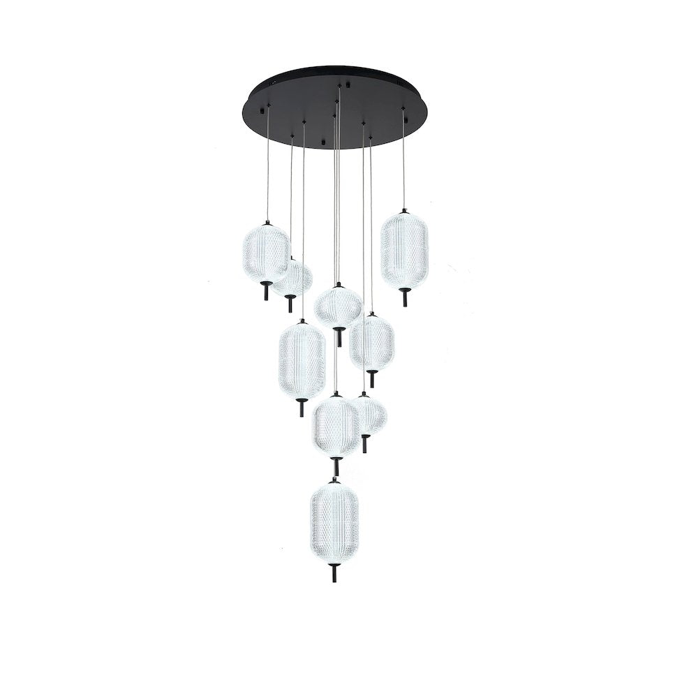 9-Light Satin Black LED Chandelier With PC Shades