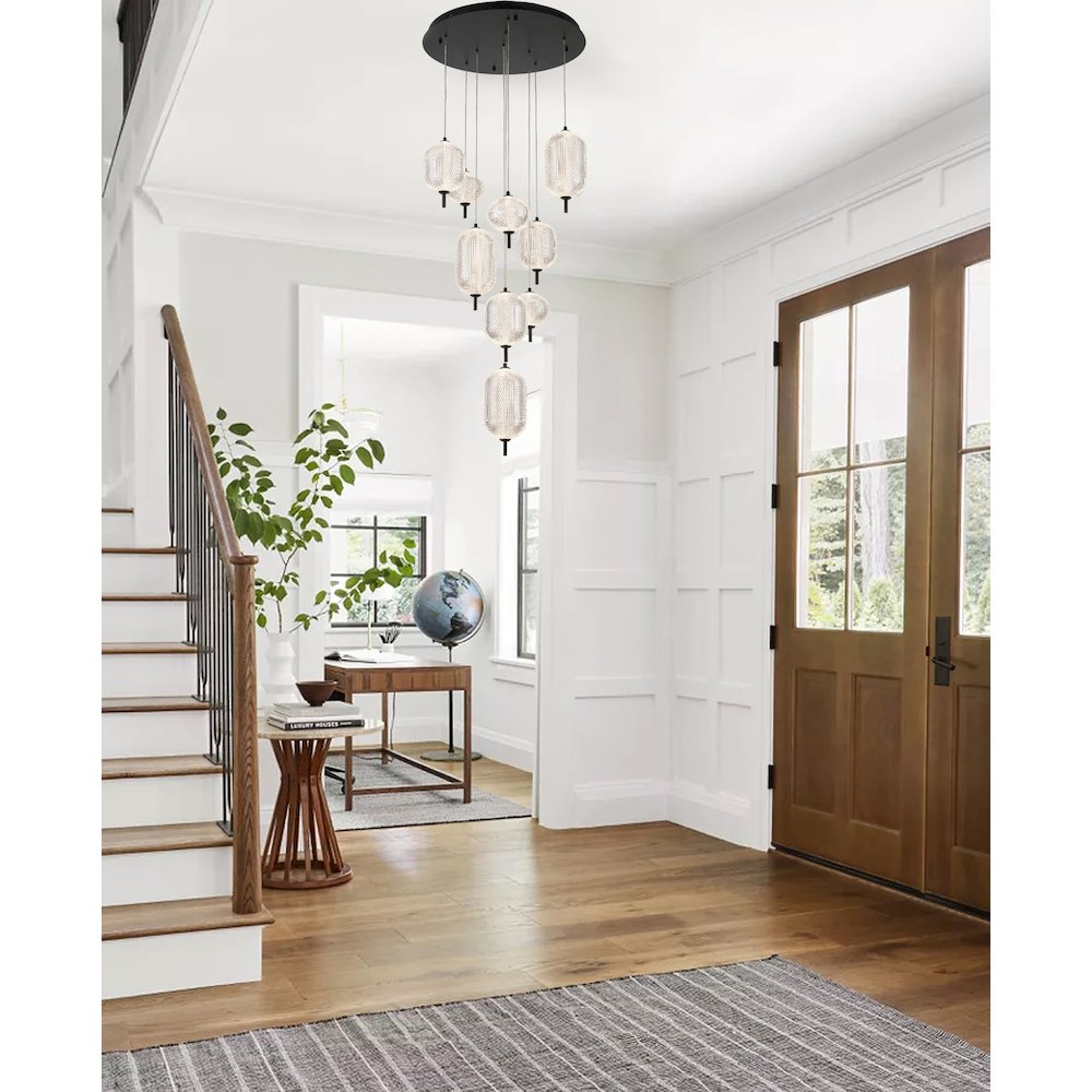 9-Light Satin Black LED Chandelier With PC Shades