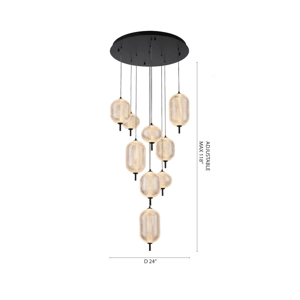9-Light Satin Black LED Chandelier With PC Shades