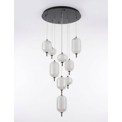 9-Light Satin Black LED Chandelier With PC Shades