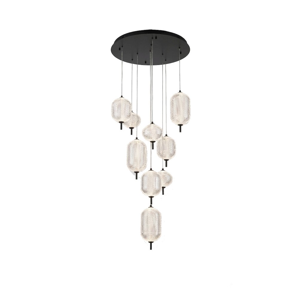 9-Light Satin Black LED Chandelier With PC Shades