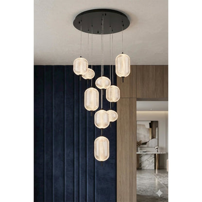 9-Light Satin Black LED Chandelier With PC Shades