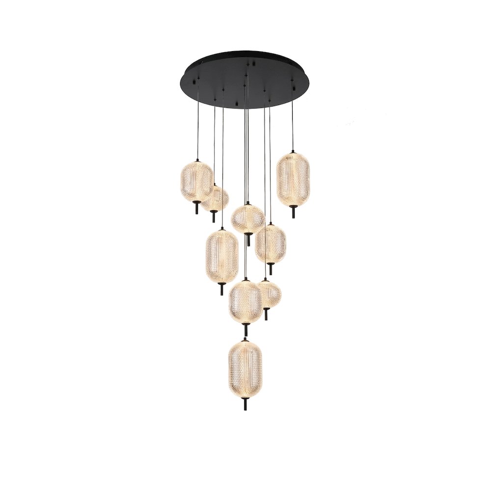 9-Light Satin Black LED Chandelier With PC Shades