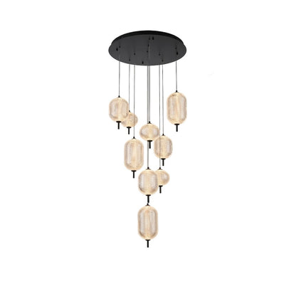 9-Light Satin Black LED Chandelier With PC Shades